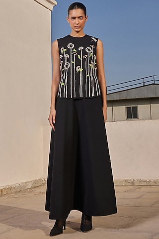 Black Scuba Crepe Overlay by Shahin Mannan