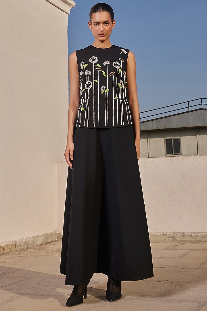 Black Scuba Crepe Circular Skirt by Shahin Mannan at Pernia's Pop Up Shop