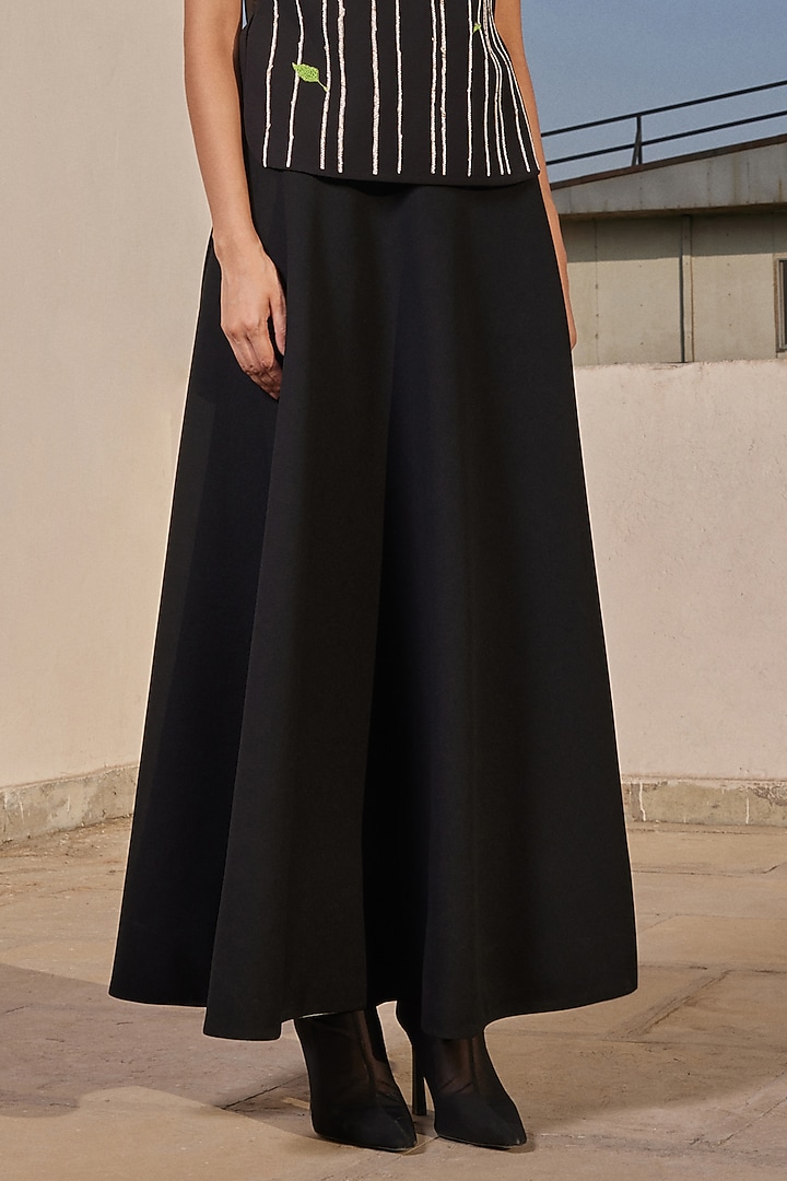 Black Scuba Crepe Circular Skirt by Shahin Mannan at Pernia's Pop Up Shop
