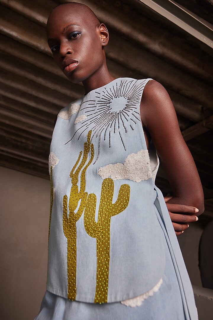 Light Blue Washed Denim Co-Ord Set by Shahin Mannan at Pernia's Pop Up Shop