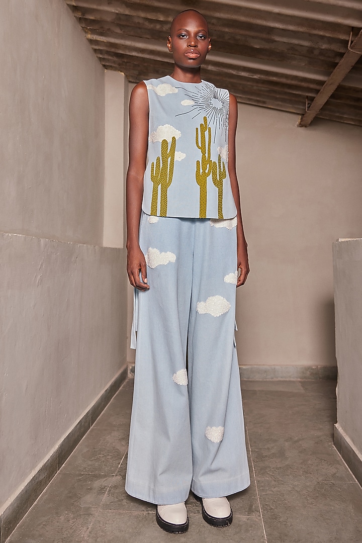 Light Blue Washed Denim Overlay by Shahin Mannan at Pernia's Pop Up Shop