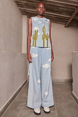 Light Blue Washed Denim Overlay by Shahin Mannan