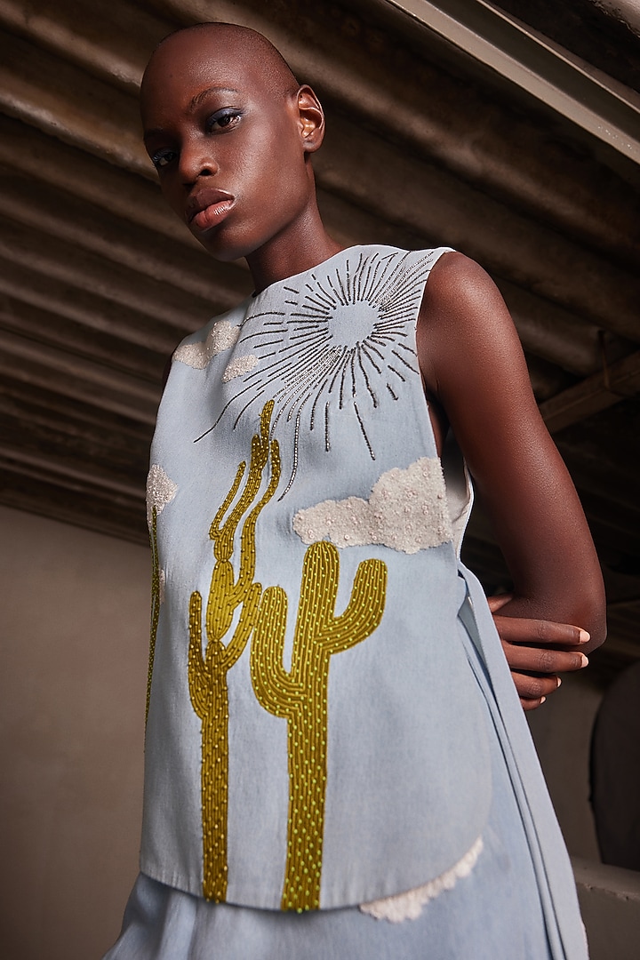 Light Blue Washed Denim Overlay by Shahin Mannan at Pernia's Pop Up Shop