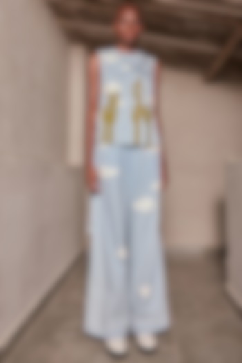 Light Blue Washed Denim Flared Pants by Shahin Mannan at Pernia's Pop Up Shop