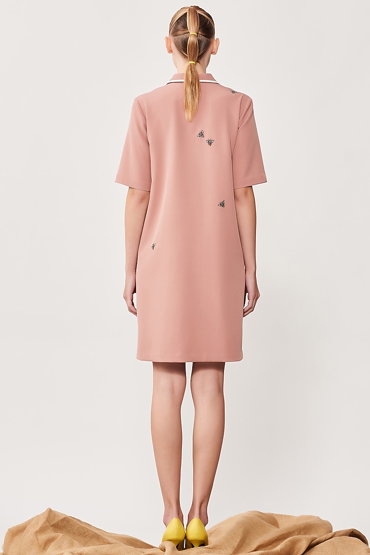 Old Rose Crepe Embroidered Vacation Dress by Shahin Mannan at Pernia's Pop Up Shop