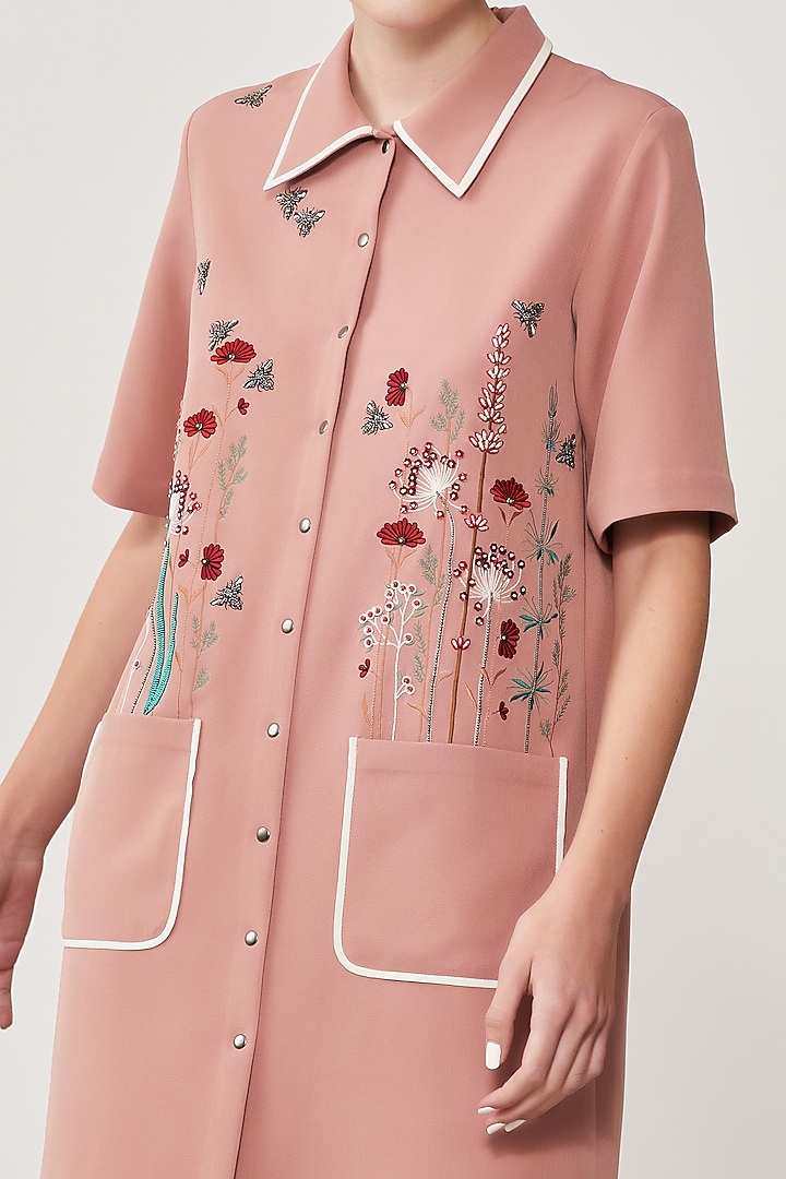 Old Rose Crepe Embroidered Vacation Dress by Shahin Mannan at Pernia's Pop Up Shop
