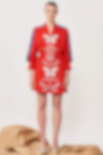Red Gabardine Mini Jacket Dress by Shahin Mannan
