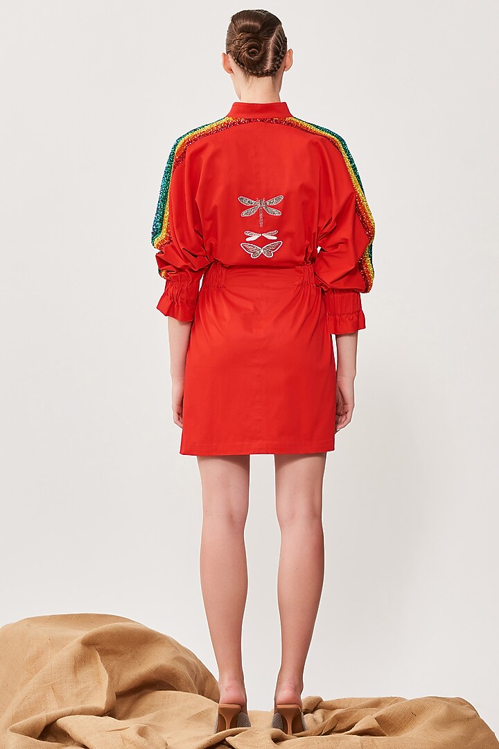 Red Gabardine Mini Jacket Cocktail Dress by Shahin Mannan at Pernia's Pop Up Shop