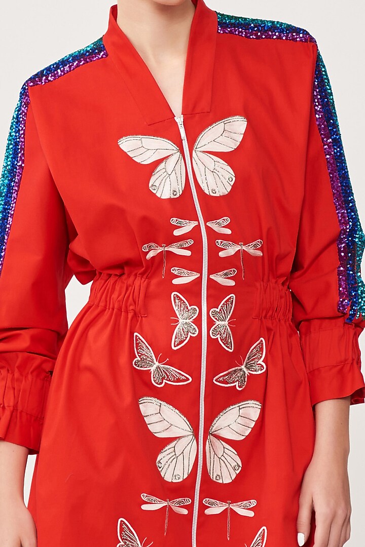 Red Gabardine Mini Jacket Cocktail Dress by Shahin Mannan at Pernia's Pop Up Shop