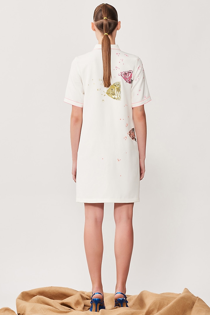 Ivory Crepe Embroidered Vacation Dress by Shahin Mannan at Pernia's Pop Up Shop