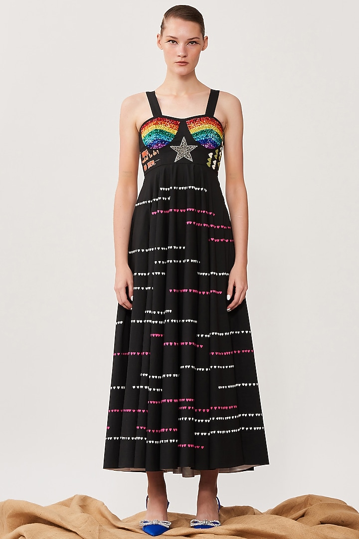Black Crepe Embroidered Corset Party Wear Dress by Shahin Mannan at Pernia's Pop Up Shop