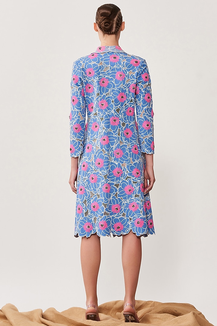 Marina Blue Embellished Overlapped Jacket by Shahin Mannan at Pernia's Pop Up Shop