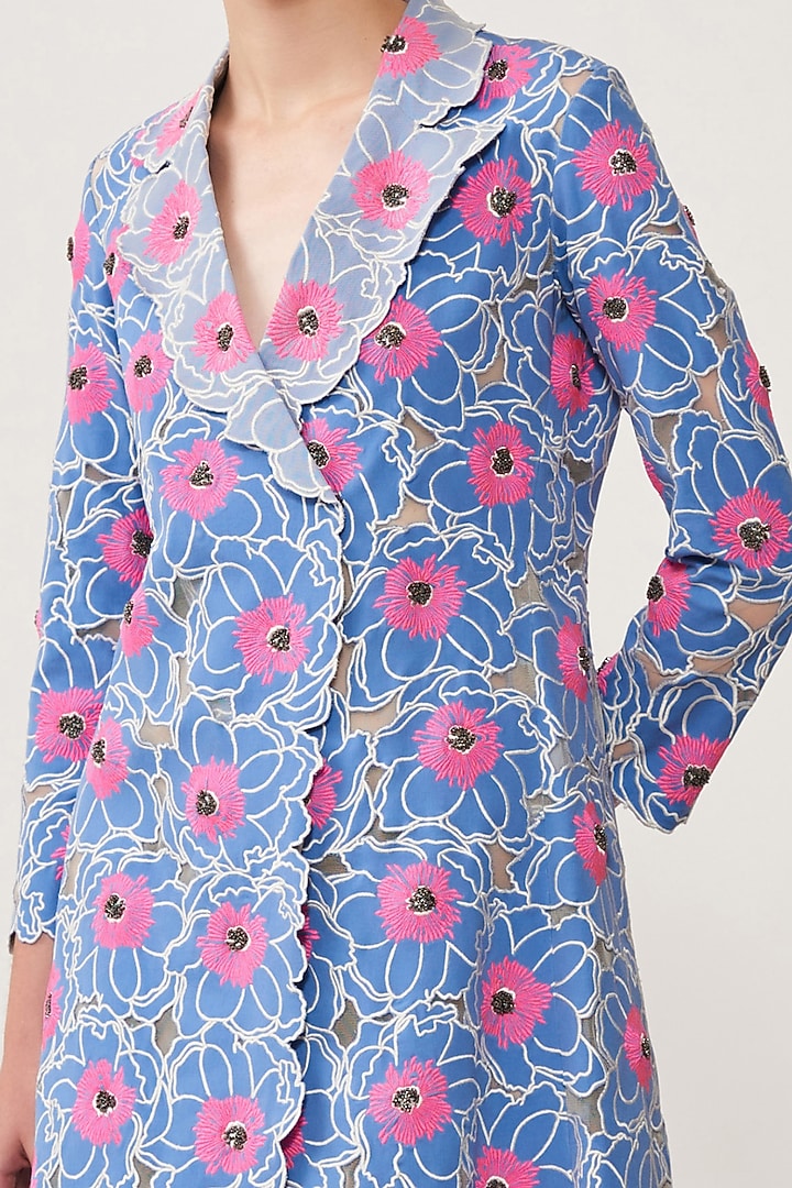 Marina Blue Embellished Overlapped Jacket by Shahin Mannan at Pernia's Pop Up Shop