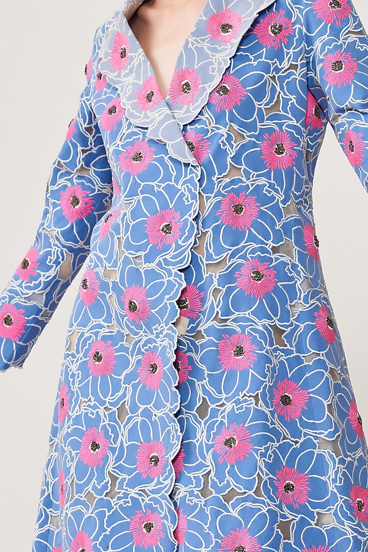 Marina Blue Embellished Overlapped Jacket by Shahin Mannan at Pernia's Pop Up Shop