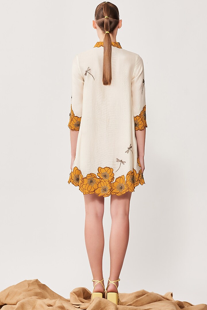 Ivory Embroidered Cocktail Shirt Dress by Shahin Mannan at Pernia's Pop Up Shop