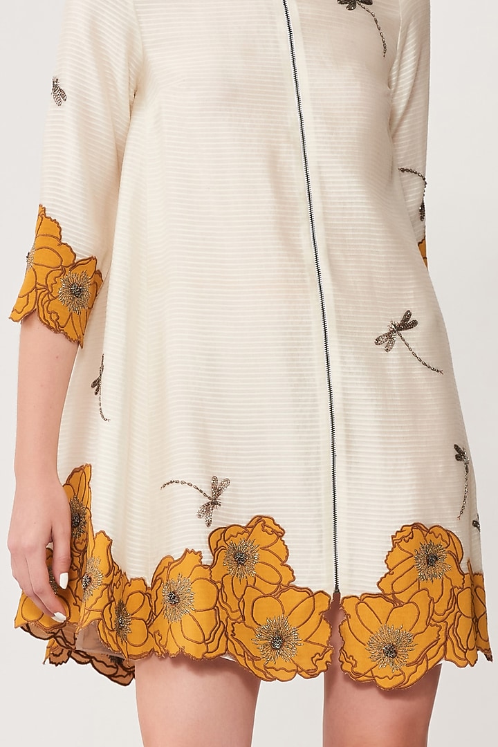 Ivory Embroidered Cocktail Shirt Dress by Shahin Mannan at Pernia's Pop Up Shop