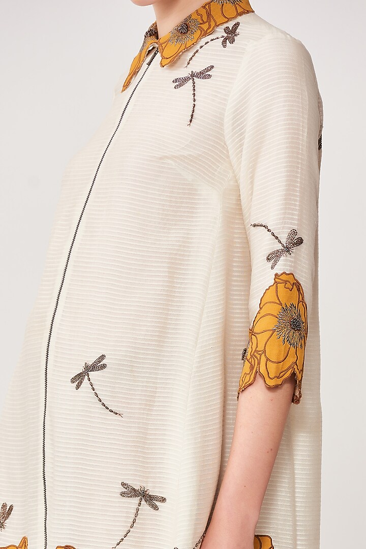 Ivory Embroidered Cocktail Shirt Dress by Shahin Mannan at Pernia's Pop Up Shop
