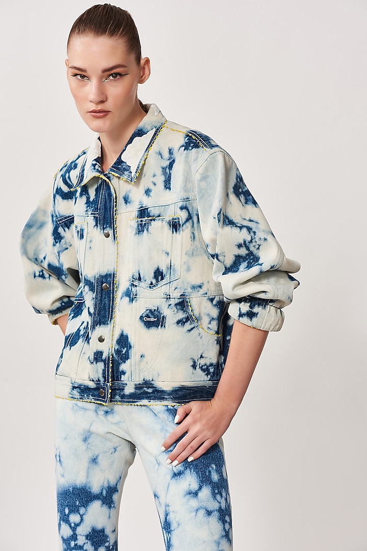 Blue Denim Cloud Washed OverSized Jacket by Shahin Mannan at Pernia's Pop Up Shop