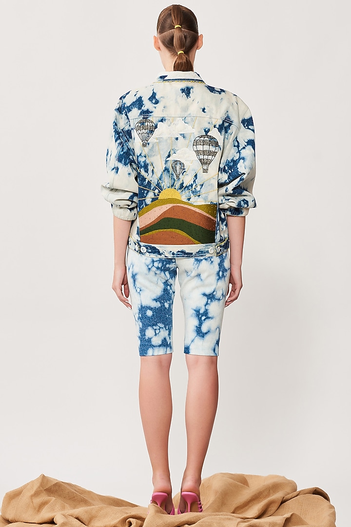Blue Denim Cloud Washed Shorts by Shahin Mannan at Pernia's Pop Up Shop