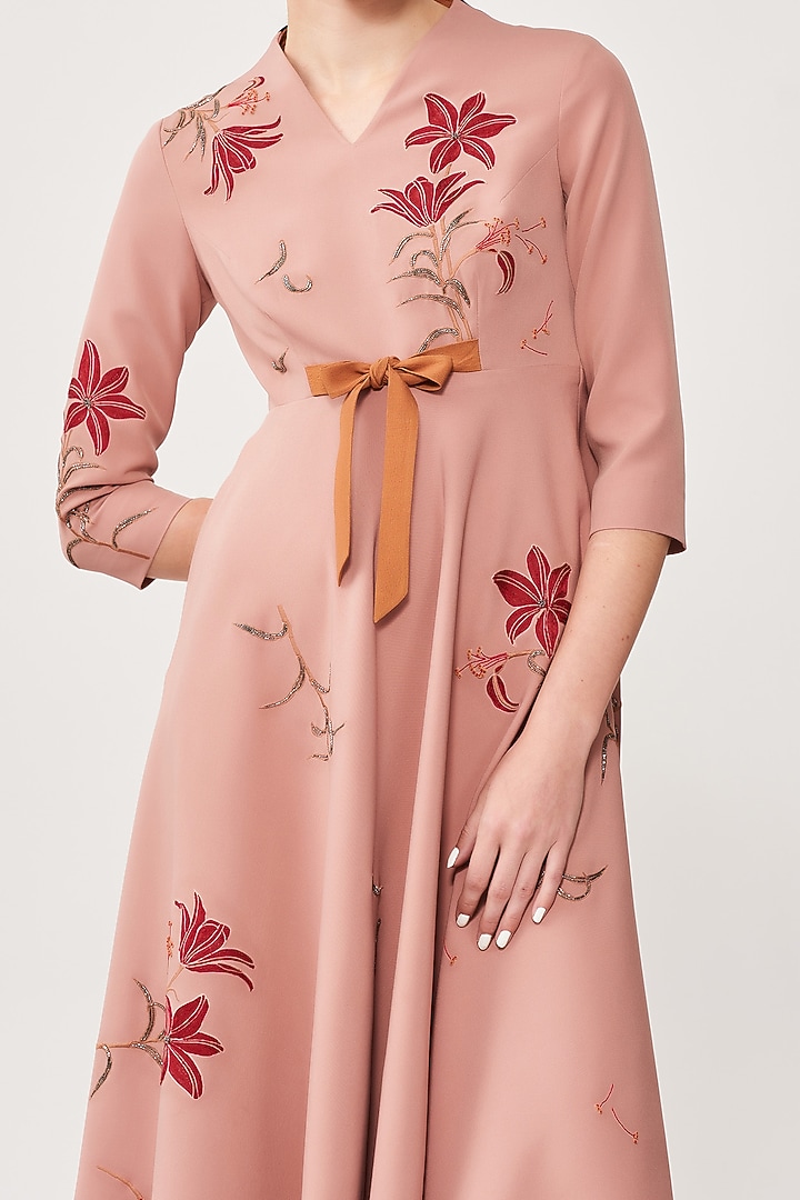Old Rose Double Crepe Midi Cocktail Dress by Shahin Mannan at Pernia's Pop Up Shop