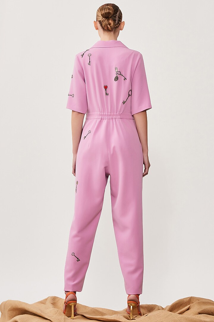 Lilac Crepe Embroidered Jumpsuit by Shahin Mannan at Pernia's Pop Up Shop