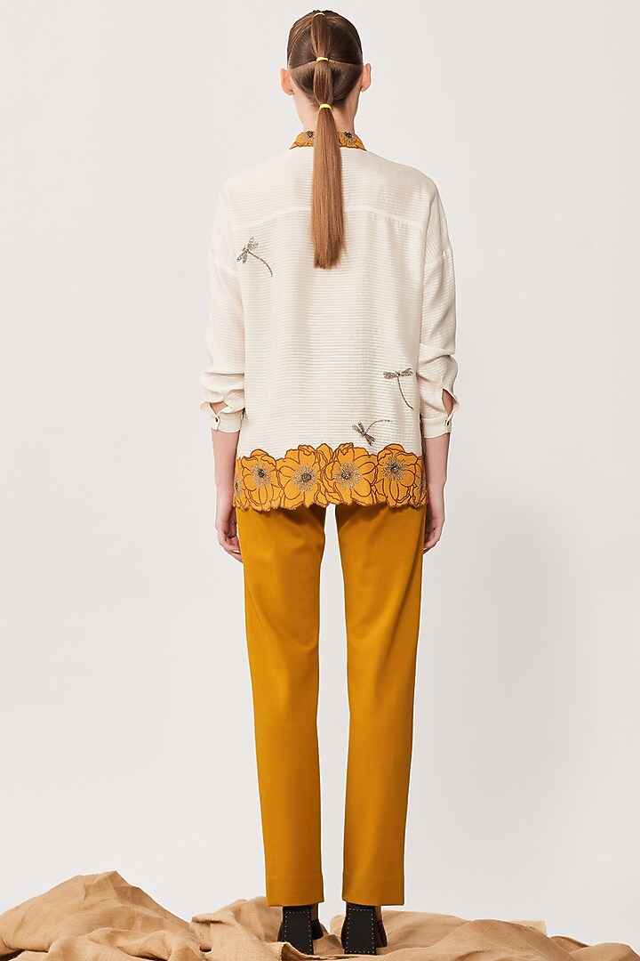 Ivory Chanderi Embroidered Boxy Shirt by Shahin Mannan at Pernia's Pop Up Shop