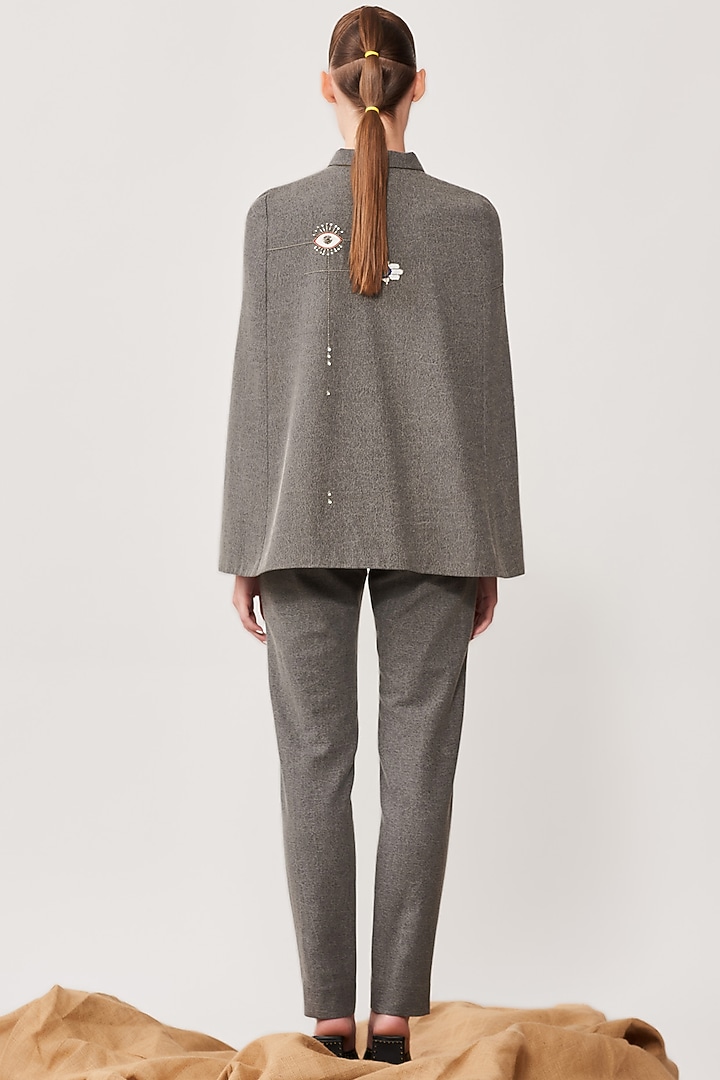 Lead Grey Hand Embroidered Cape by Shahin Mannan at Pernia's Pop Up Shop