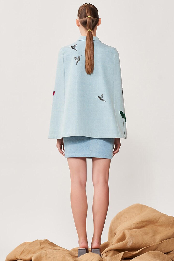 Sky Blue Thick Washed Denim Skirt Set by Shahin Mannan at Pernia's Pop Up Shop