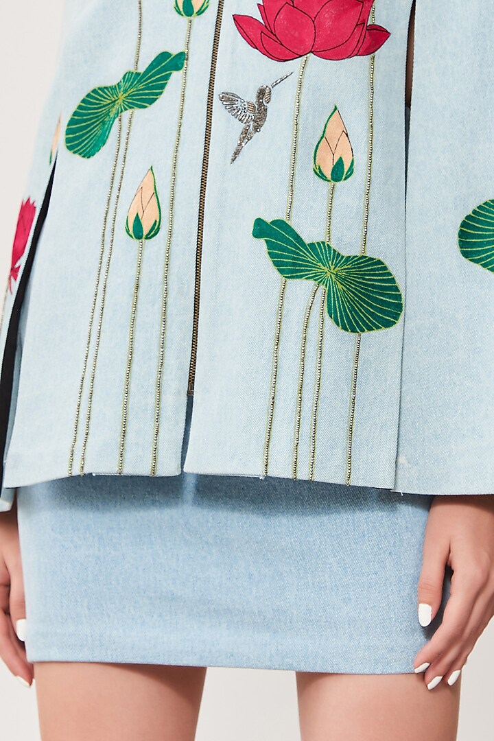 Sky Blue Thick Washed Denim Skirt Set by Shahin Mannan at Pernia's Pop Up Shop