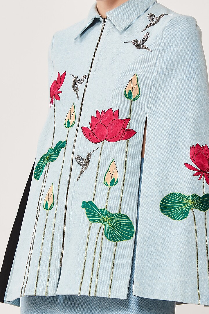 Sky Blue Thick Washed Denim Skirt Set by Shahin Mannan at Pernia's Pop Up Shop