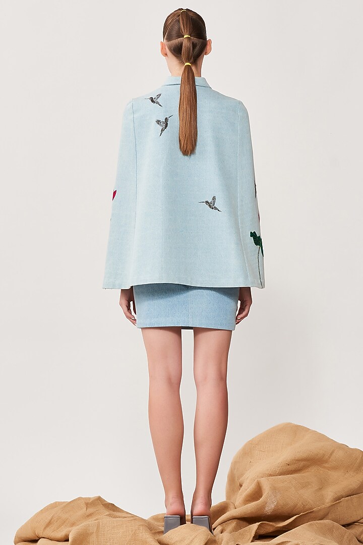Sky Blue Embroidered Cape by Shahin Mannan at Pernia's Pop Up Shop