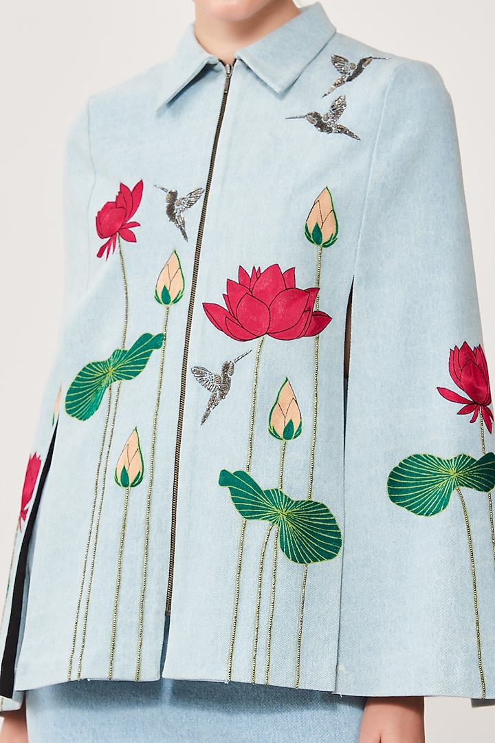 Sky Blue Embroidered Cape by Shahin Mannan at Pernia's Pop Up Shop