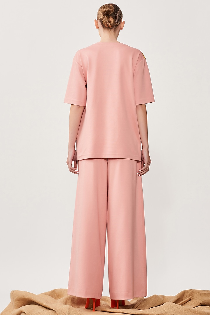 Peach Hand Embroidered T-Shirt by Shahin Mannan at Pernia's Pop Up Shop