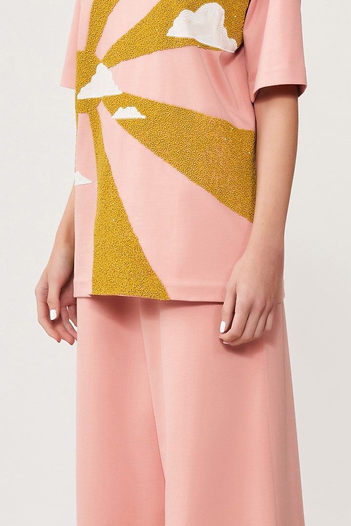 Peach Jersey Flared Pants by Shahin Mannan at Pernia's Pop Up Shop