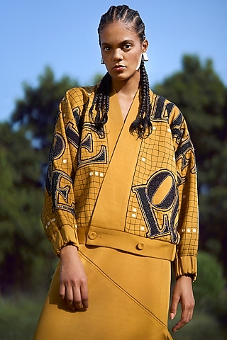 Mustard Jersey Kimono Top by Shahin Mannan