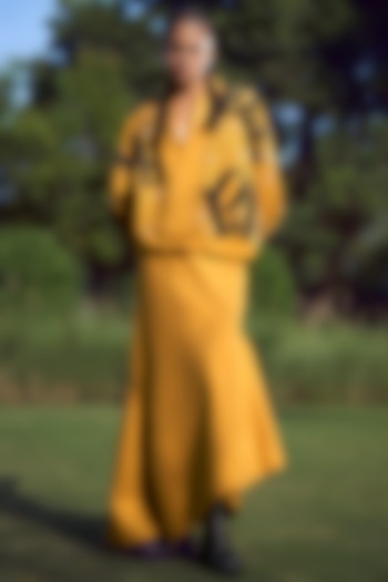 Mustard Jersey Asymmetric Skirt by Shahin Mannan at Pernia's Pop Up Shop