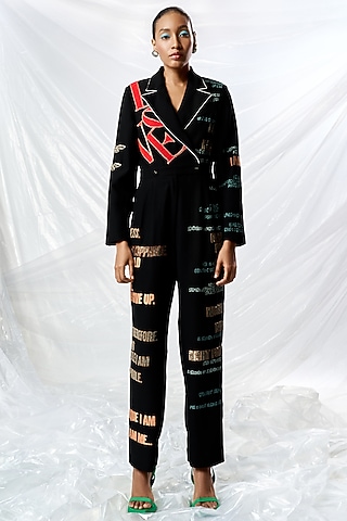 Black Polyester Jumpsuit by Shahin Mannan