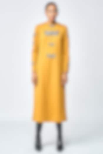 Mustard Jersey Midi Cocktail Dress by Shahin Mannan at Pernia's Pop Up Shop