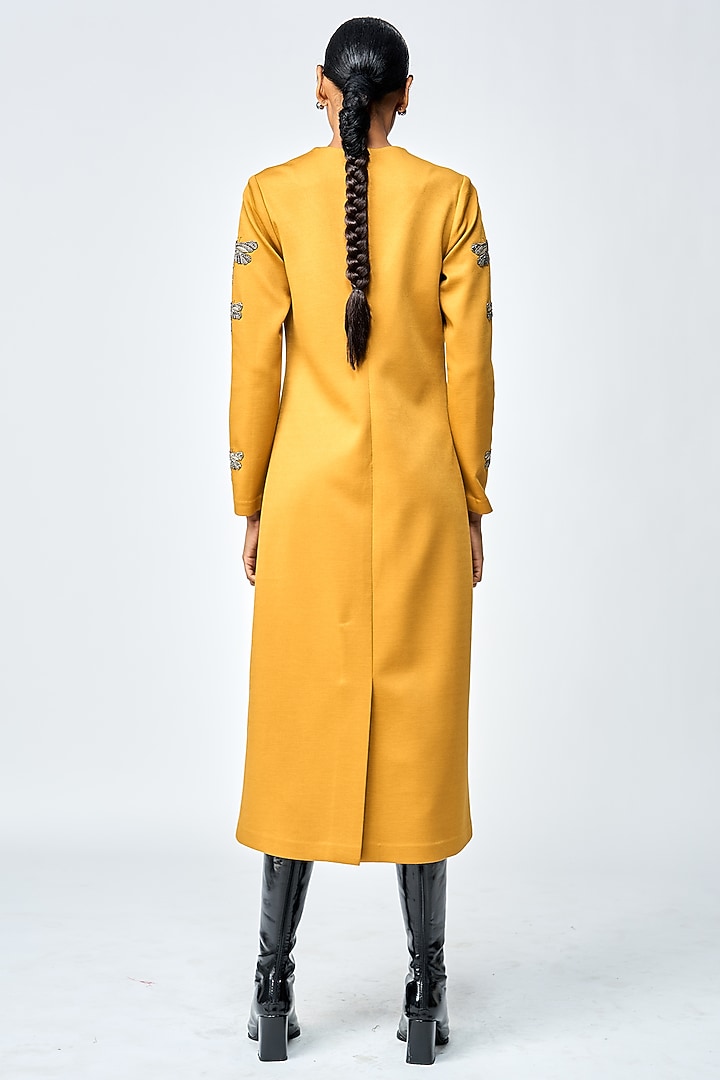Mustard Jersey Midi Cocktail Dress by Shahin Mannan at Pernia's Pop Up Shop