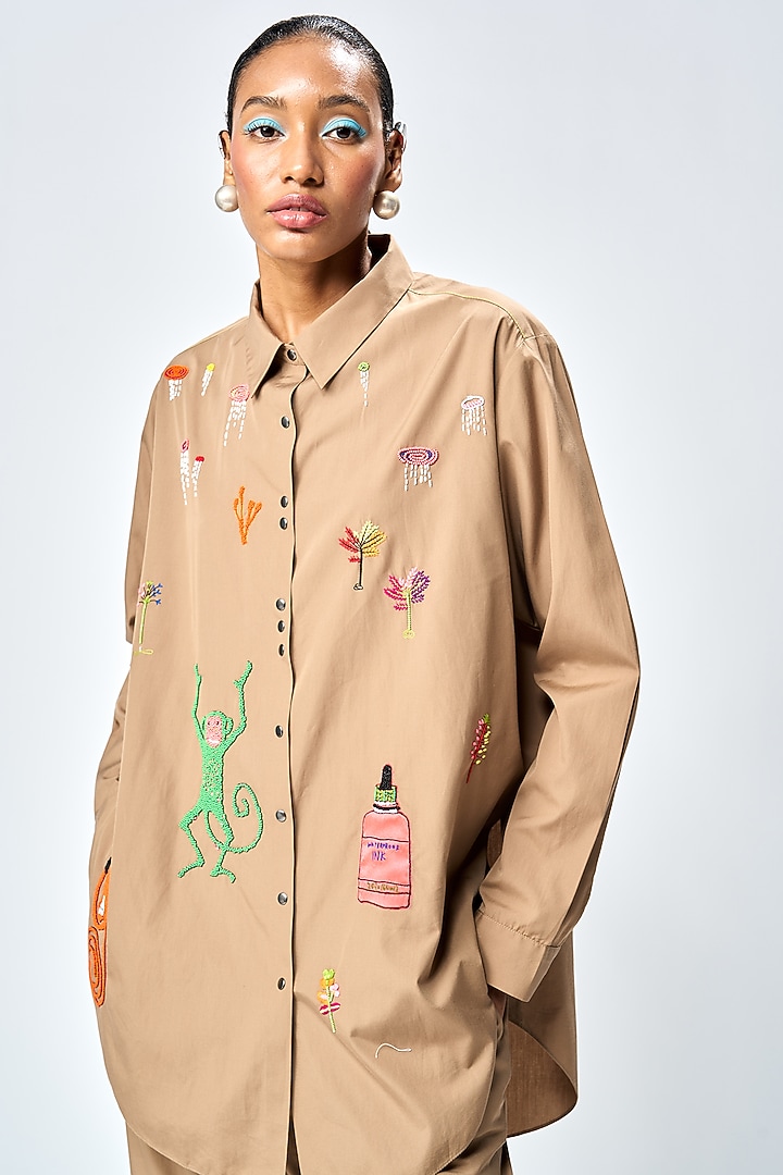 Mud-Colored Poplin Baggy Shirt by Shahin Mannan at Pernia's Pop Up Shop