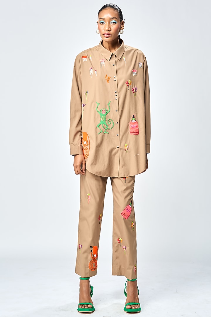 Mud-Colored Poplin Straight Pants by Shahin Mannan at Pernia's Pop Up Shop