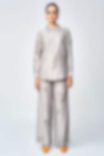 Grey Silk Chanderi Co-Ord Set by Shahin Mannan at Pernia's Pop Up Shop