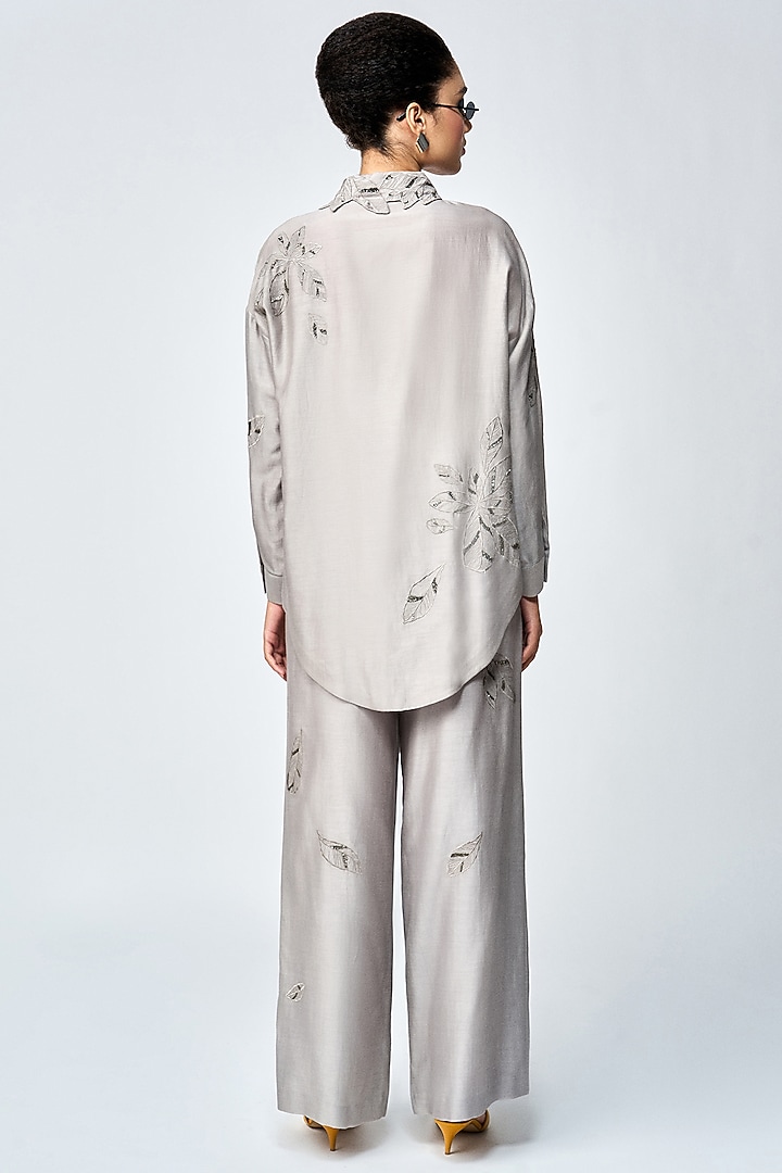 Grey Silk Chanderi Co-Ord Set by Shahin Mannan at Pernia's Pop Up Shop
