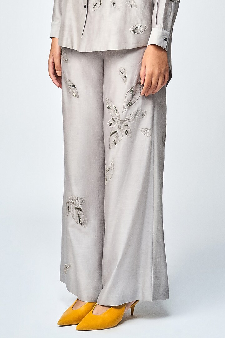 Grey Silk Chanderi Co-Ord Set by Shahin Mannan at Pernia's Pop Up Shop