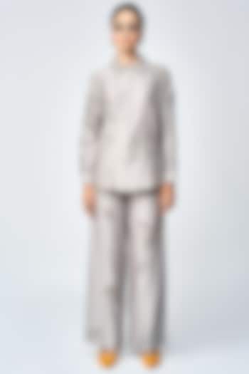 Grey Silk Chanderi Flared Pants by Shahin Mannan at Pernia's Pop Up Shop