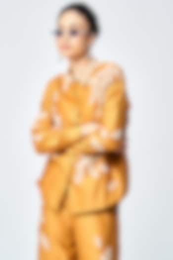 Gold Silk Chanderi Asymmetric Shirt by Shahin Mannan at Pernia's Pop Up Shop