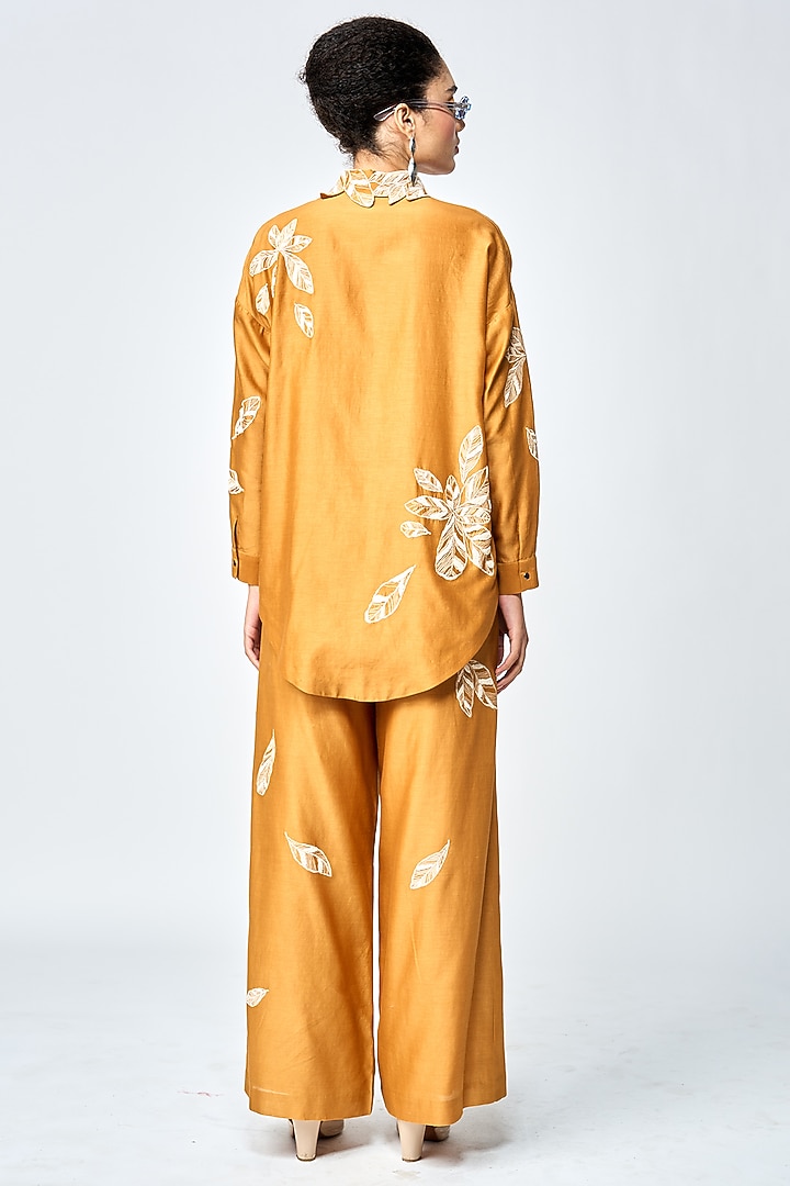 Gold Silk Chanderi Asymmetric Shirt by Shahin Mannan at Pernia's Pop Up Shop