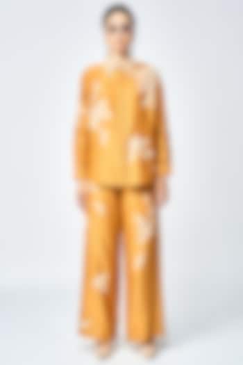 Gold Silk Chanderi Flared Pants by Shahin Mannan at Pernia's Pop Up Shop