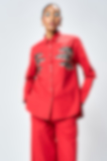 Deep Red Poplin Shirt by Shahin Mannan at Pernia's Pop Up Shop