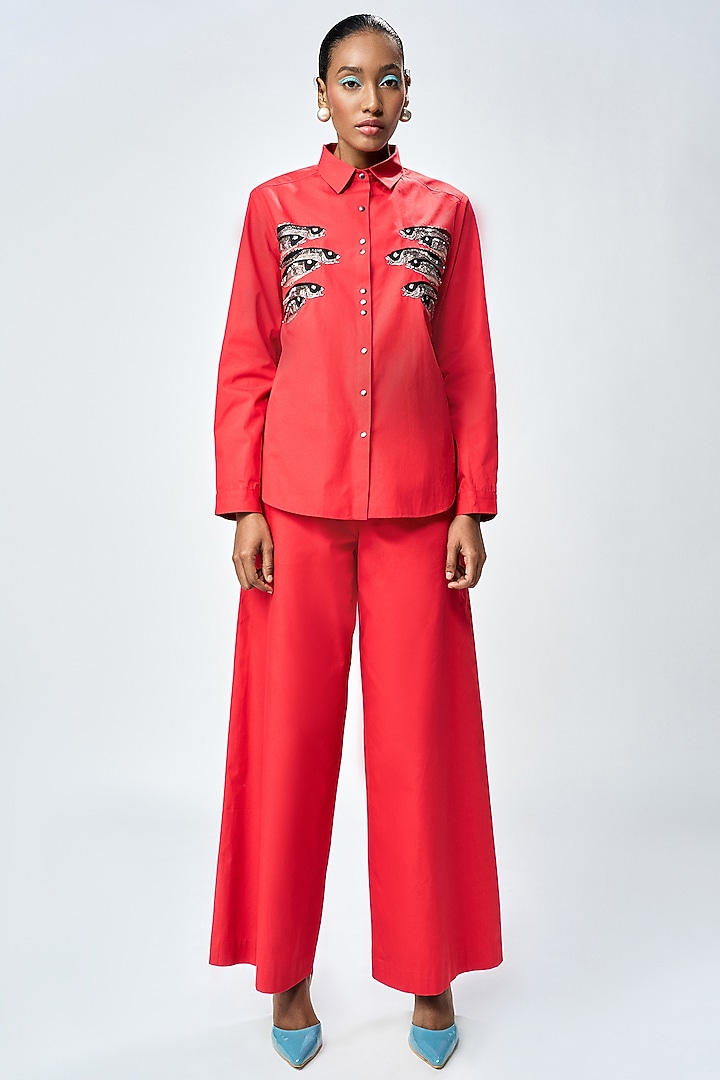 Deep Red Poplin Shirt by Shahin Mannan at Pernia's Pop Up Shop